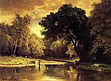 George Inness Fisherman in a Stream painting